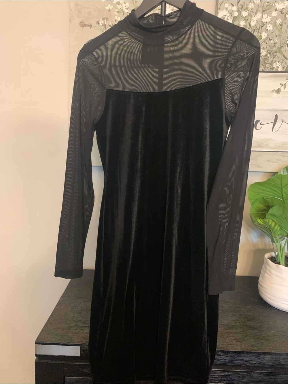 Black Velvet & Mesh Long Sleeve Dress - Picture 4 of 4